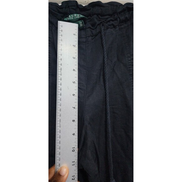 Lauren Ralph Lauren Womens Cropped Pants Sz Large Black Linen Blend Pull On - Picture 7 of 14